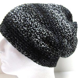 Black White Baggy Beanie Handmade Crochet Knit Cap Slouchy Hat OS New